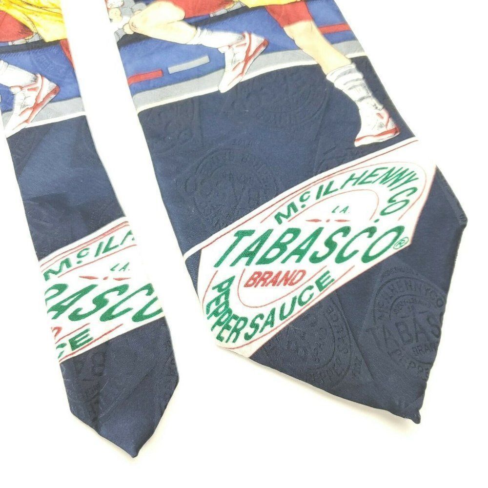 Tabasco‎ Blue Silk Tie Basketball Novelty Wide
